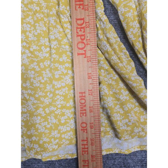 American Eagle Shirt Womens Medium Yellow Floral Long Sleeve Blouse Ruched Top - Picture 8 of 10